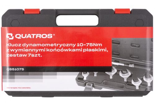 Nyomatékkulcs 10–75 Nm, cserélhető villás fejekkel, 7 részes